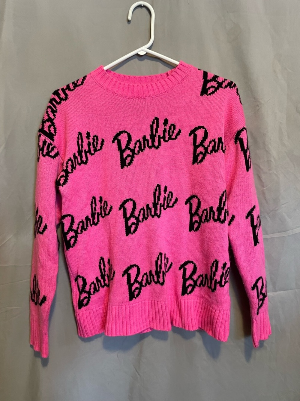 Barbie Printed Pink Crewneck Sweater with Black Script